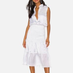 White Sleeveless Midi Dress with Lace Yoke